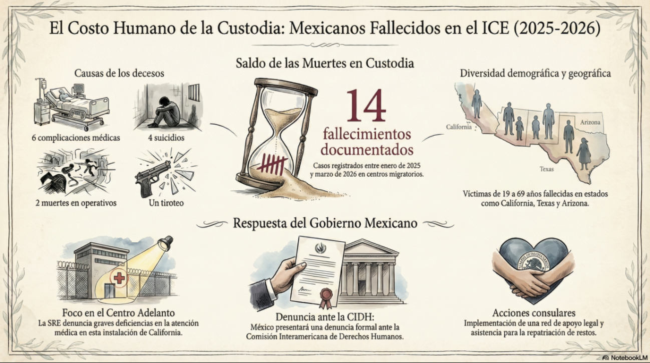 A partir del comienzo del segundo mandato de Donald Trump en EU, han muerto 14 mexicanos en estaciones migratorias de ICE