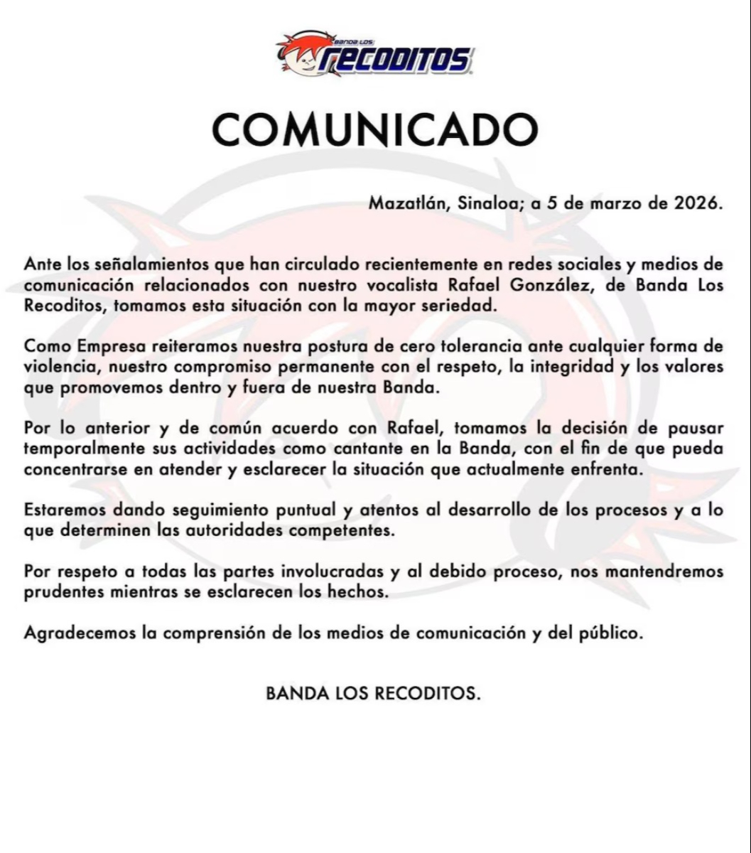 Comunicado emitido por la Banda Los Recoditos.
