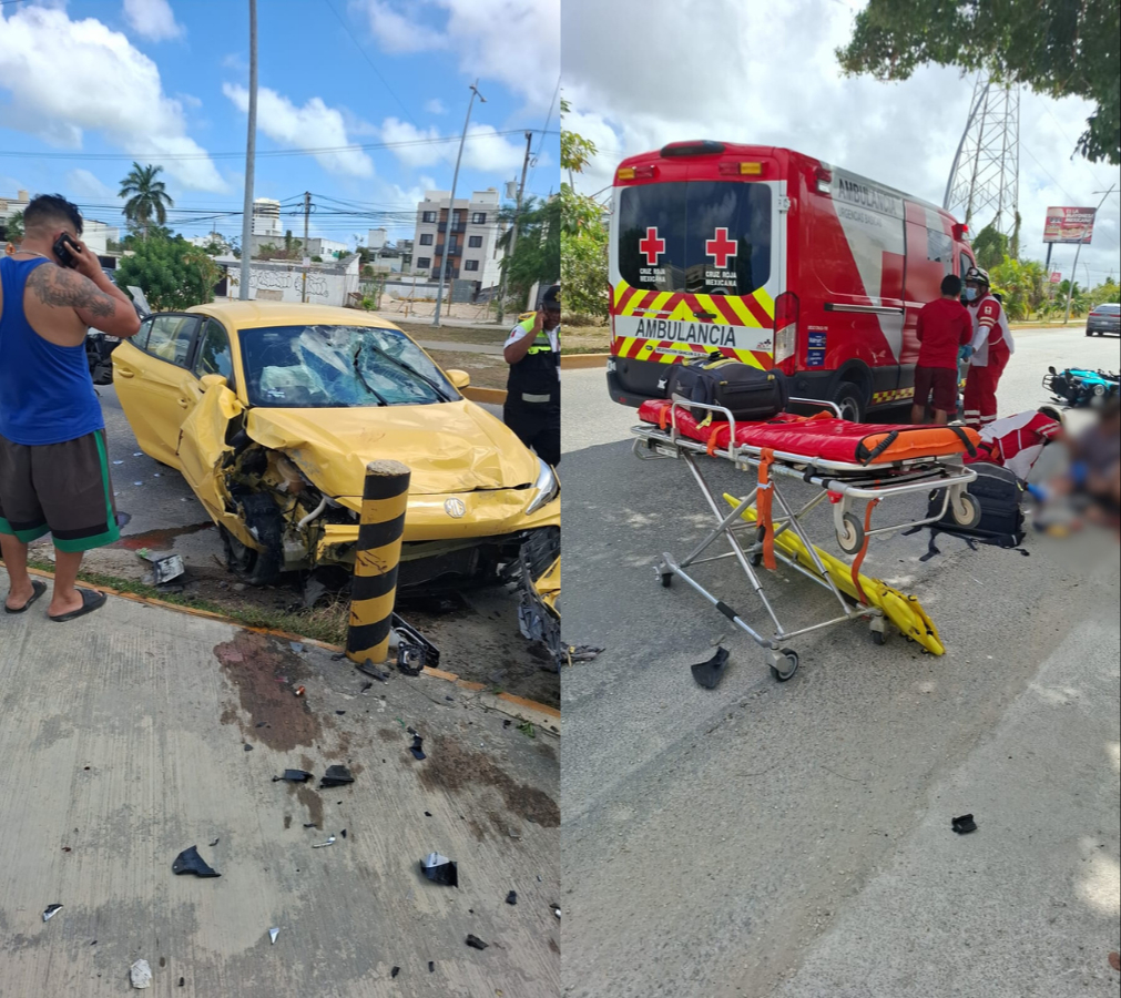 Fuerte accidente dejó dos personas gravemente lesionadas en la Av. Huayacán de Cancún