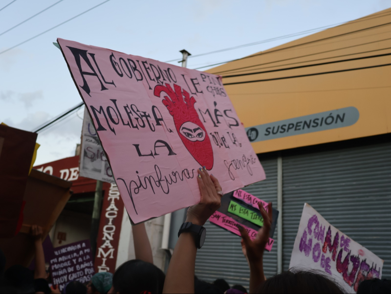 Carteles con mensajes impactantes destacaron en el recorrido