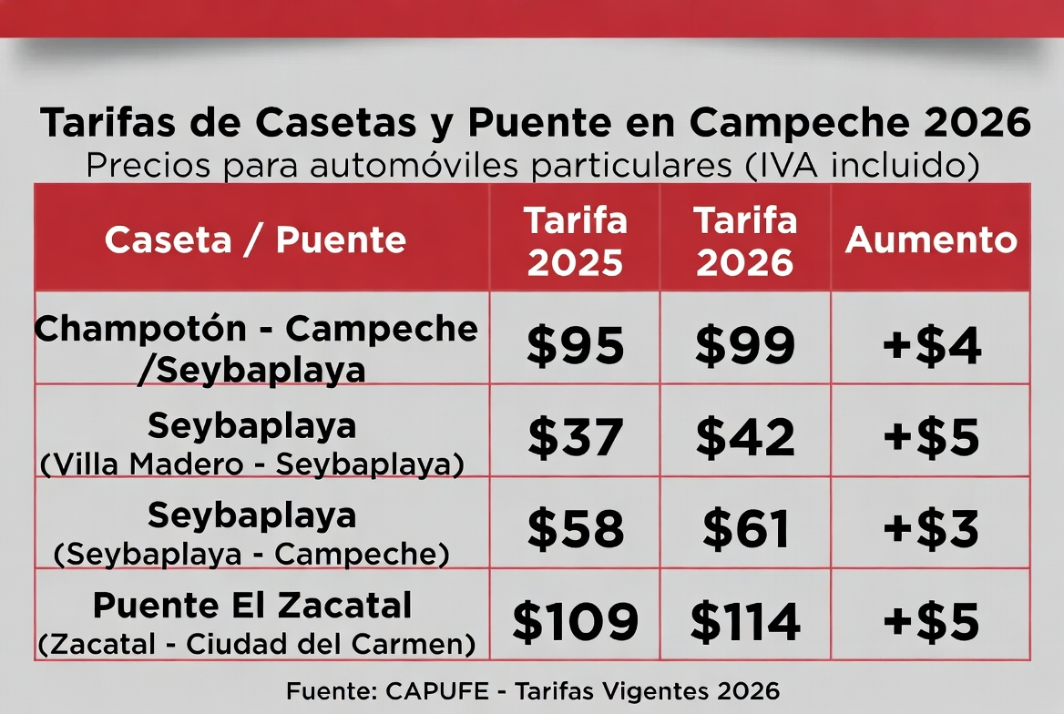 Viajar en carretera será más caro: suben casetas en Campeche