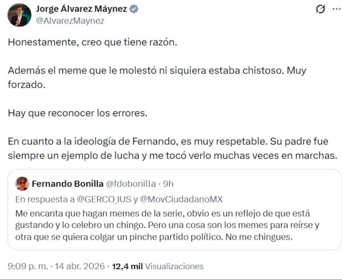 Jorge Máynez reacciona en redes al meme de MC con Fernando Bonilla.