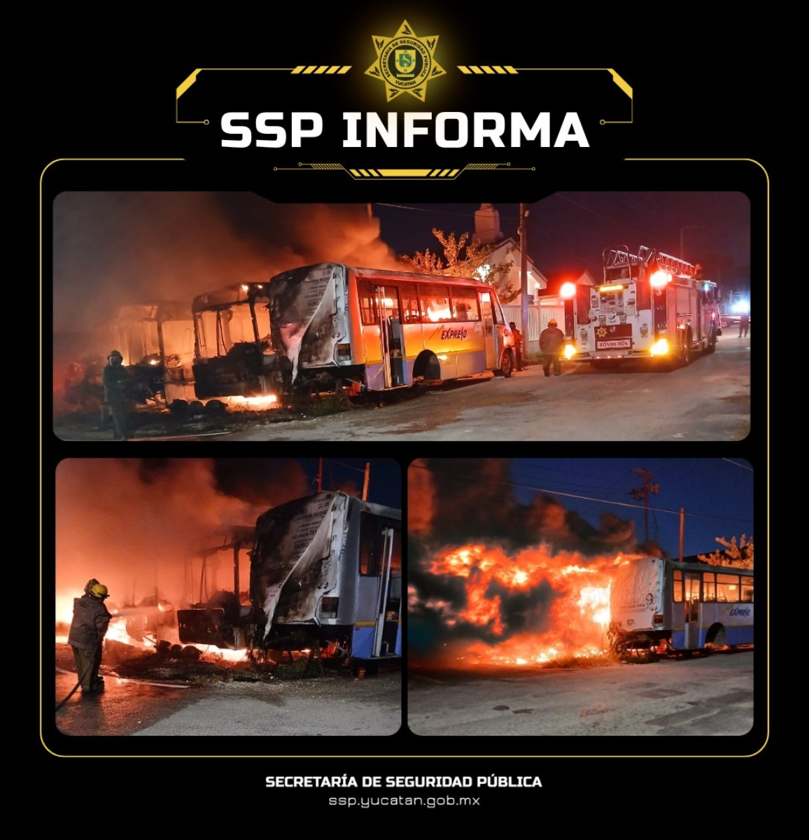 SSP informa sobre el incendio de minibuses abandonados en la colonia Sambulá.