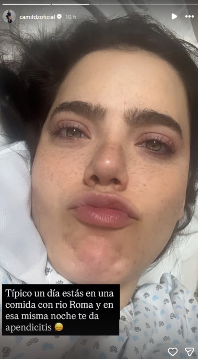 Camila Fernández informa sobre su apendicitis en redes sociales.