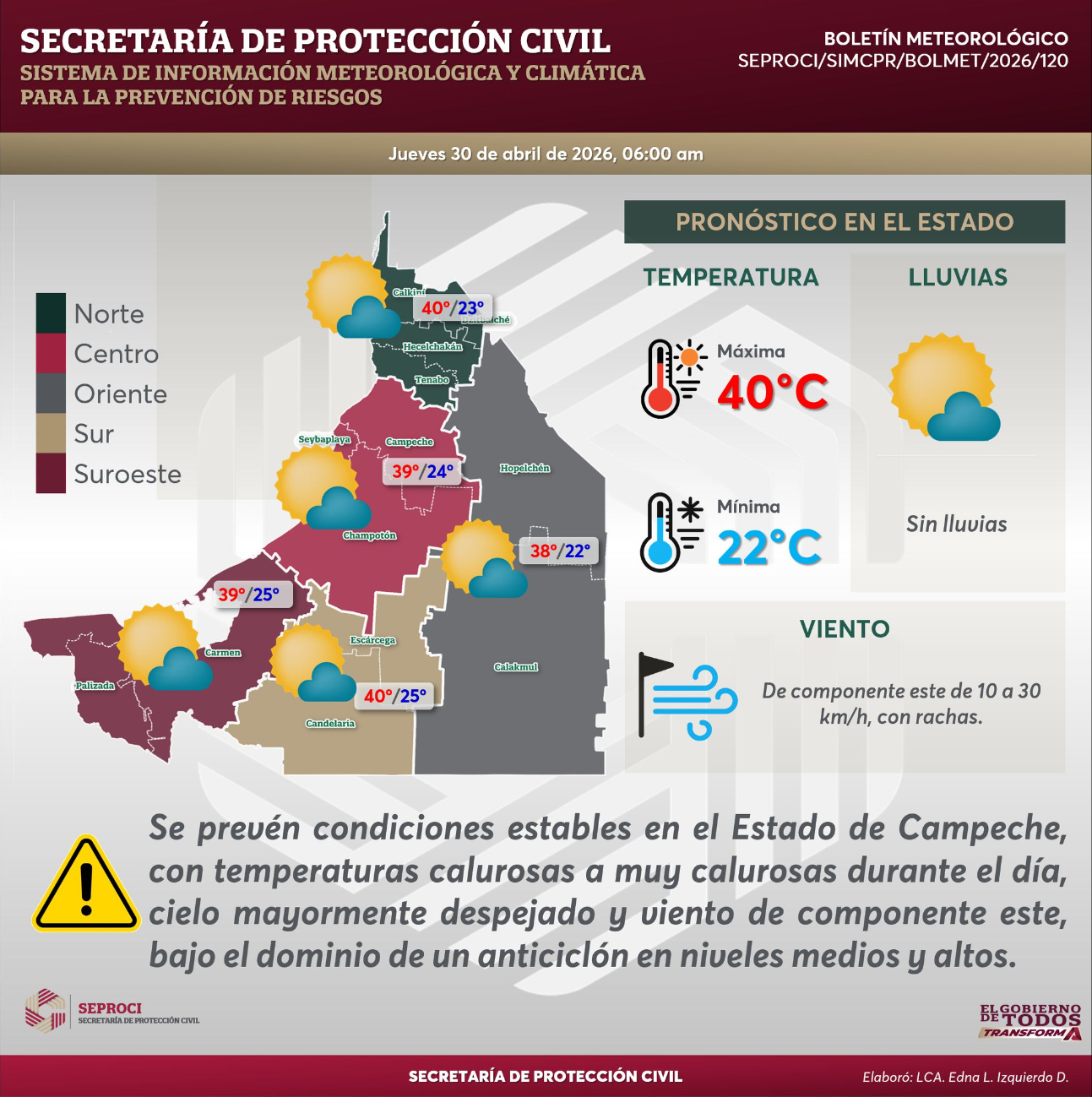 Los municipios más calurosos serán Calkiní, Candelaria y Campeche capital.