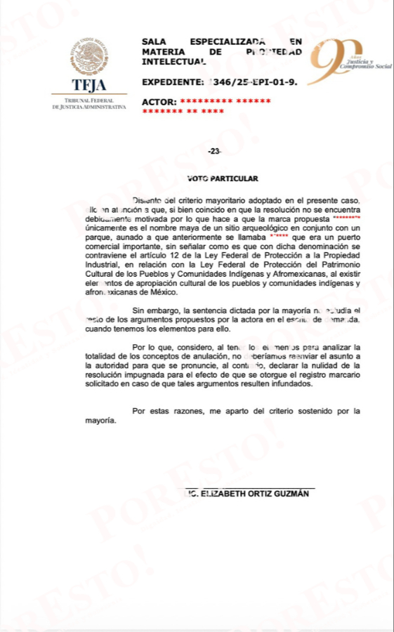 La Sala Especializada en Materia de Propiedad Intelectual publicó, el 30 de marzo del 2026, el expediente 1346/25-EPI-01-9, que tenía como fecha de presentación ante el Tribunal Federal de Justicia Administrativa, el 4 de agosto del 2025