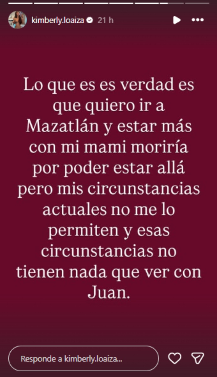 Kimberly Loaiza explica en redes porque no se encuentra en Mazatlán.