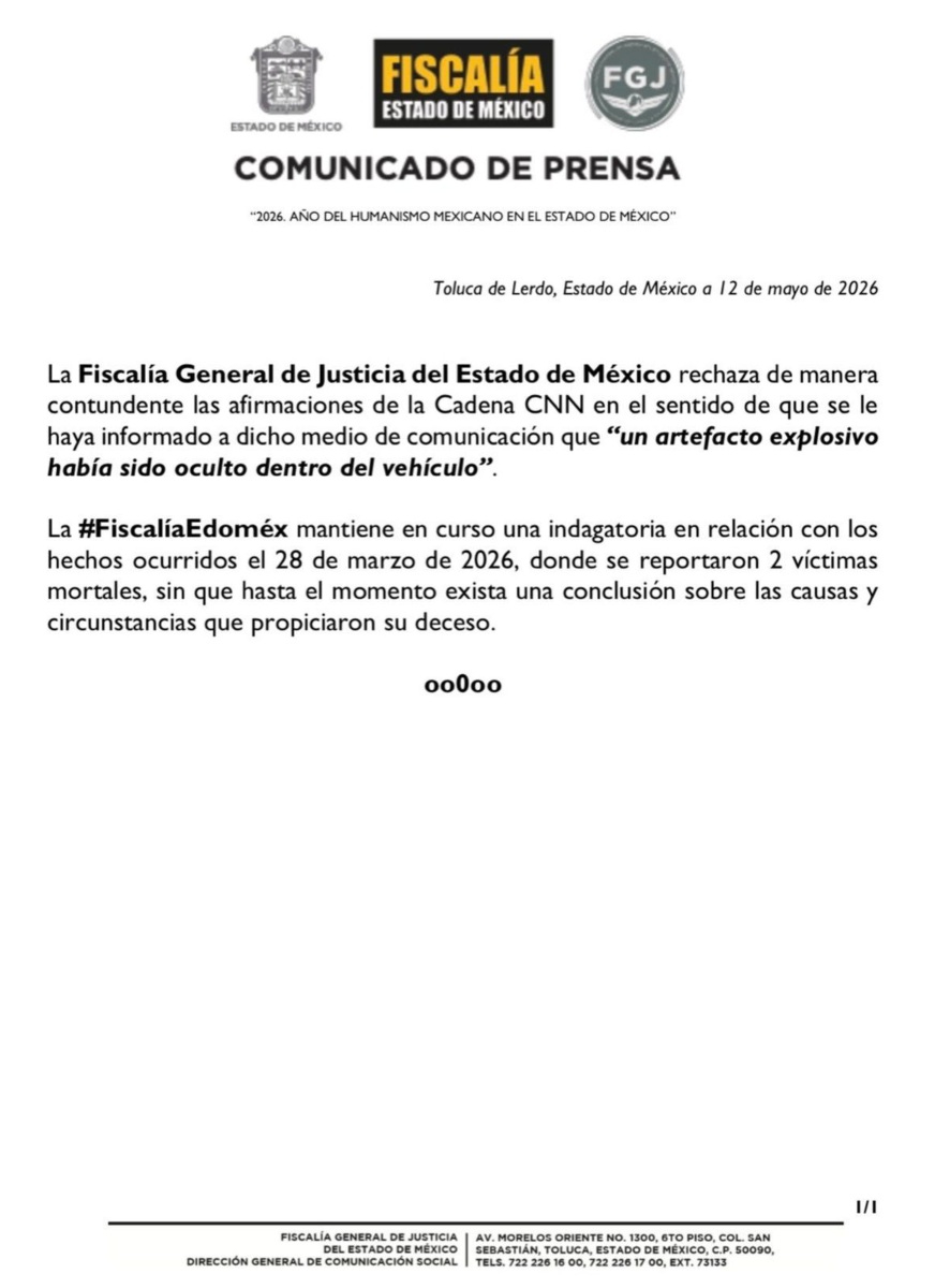 Comunicado de la Fiscalía del Edomex sobre la información dada por la CNN.