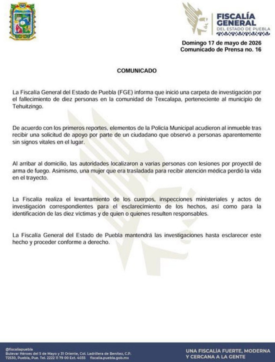 Diez personas mueren en un ataque armado en Puebla.