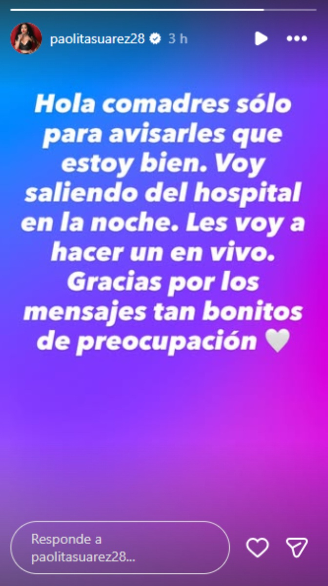 Paola Suárez informa sobre su estado de salud en redes sociales.