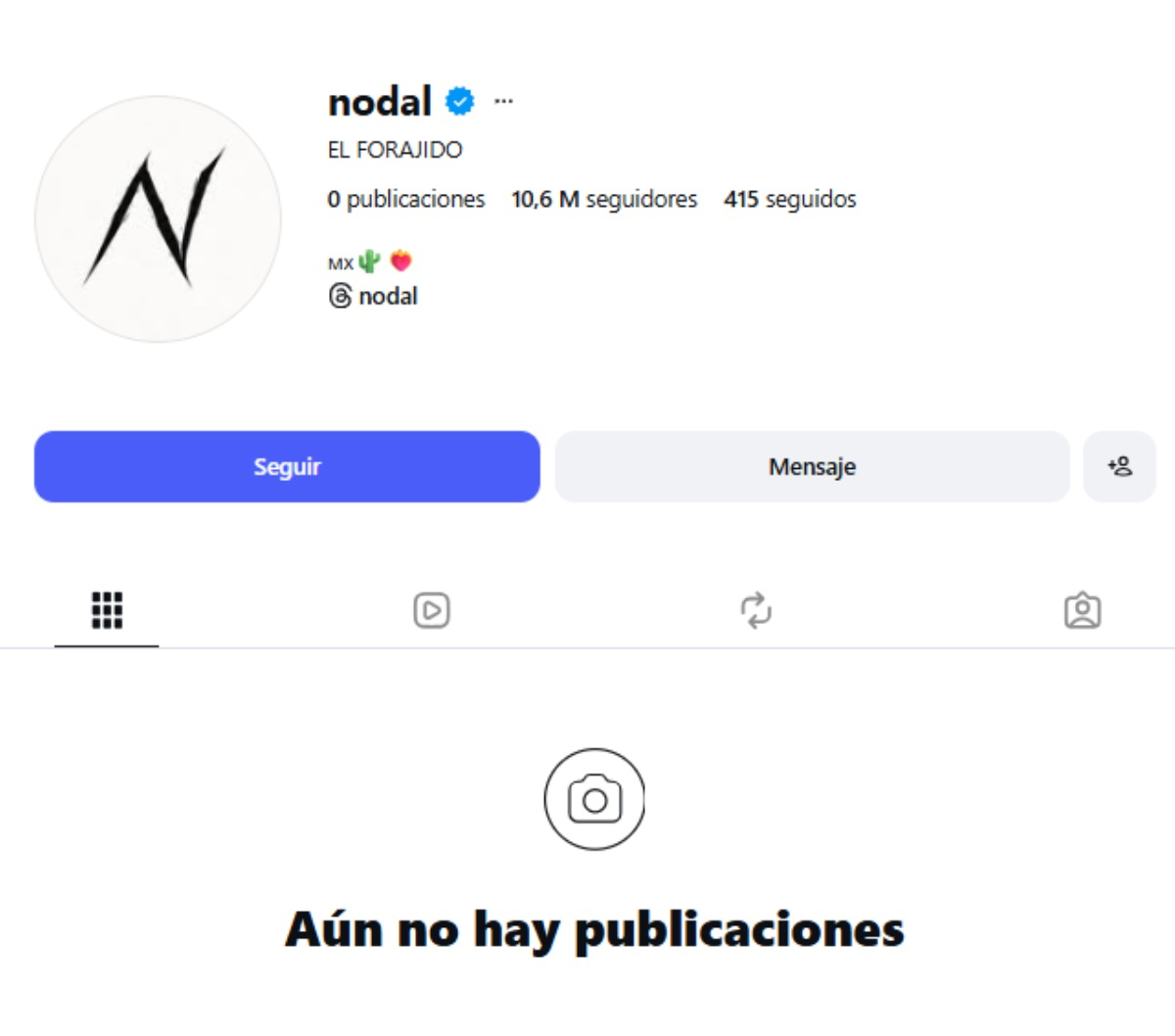 Nodal se cambia el nombre a El Forajido en Instagram.