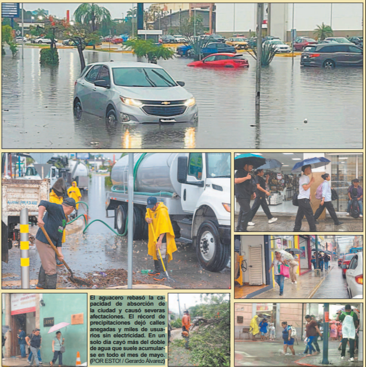 Inundaciones y apagones tras la mayor lluvia de mayo registrada en Mérida