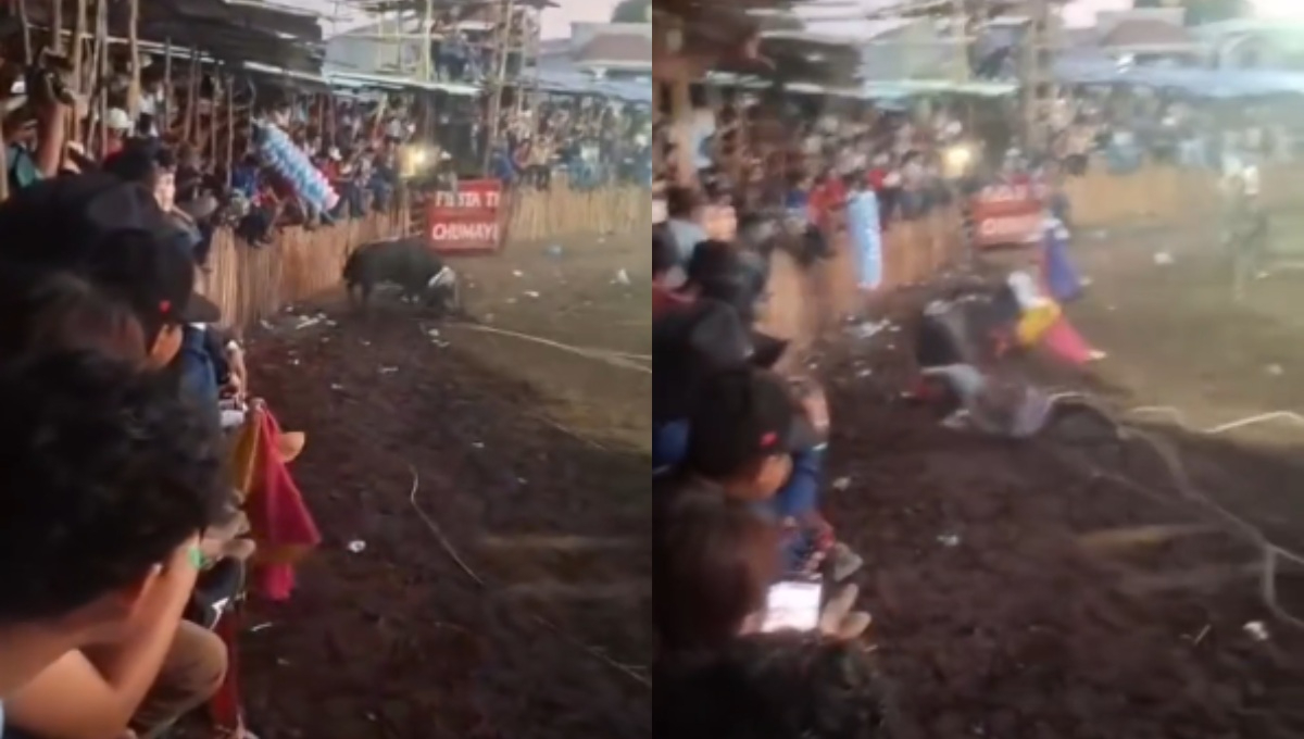 Vaquero recibe cornada en duelo de ganaderías en Fiesta de Chumayel.