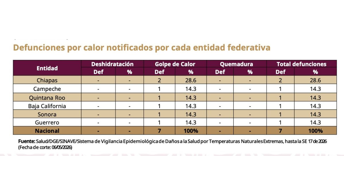 El informe epidemiológico retoma datos del Servicio Meteorológico Nacional, que alertó sobre temperaturas máximas superiores a 45 grados Celsius