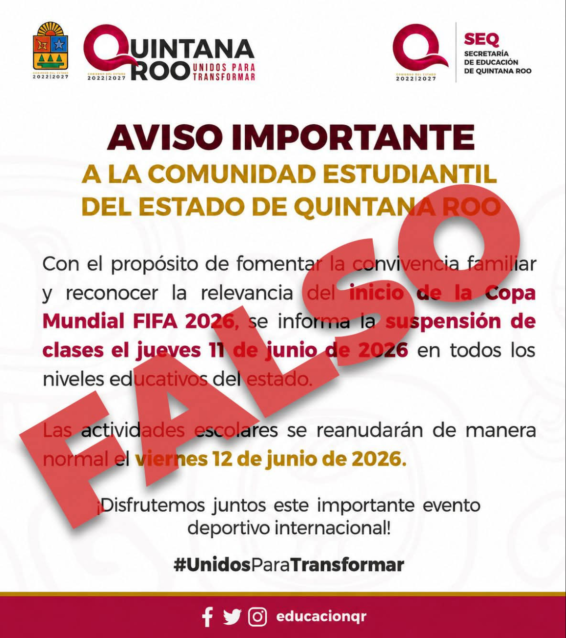 Ayer circuló un comunicado falso sobre la suspensión de clases por  la inauguración del torneo; autoridades escolares lo desmintieron