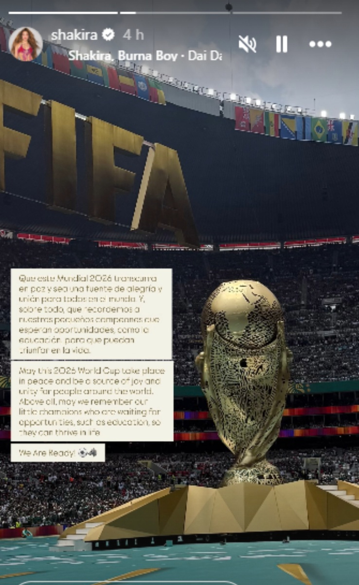 Shakira lanza mensaje de paz tras su show en del Mundial 2026.