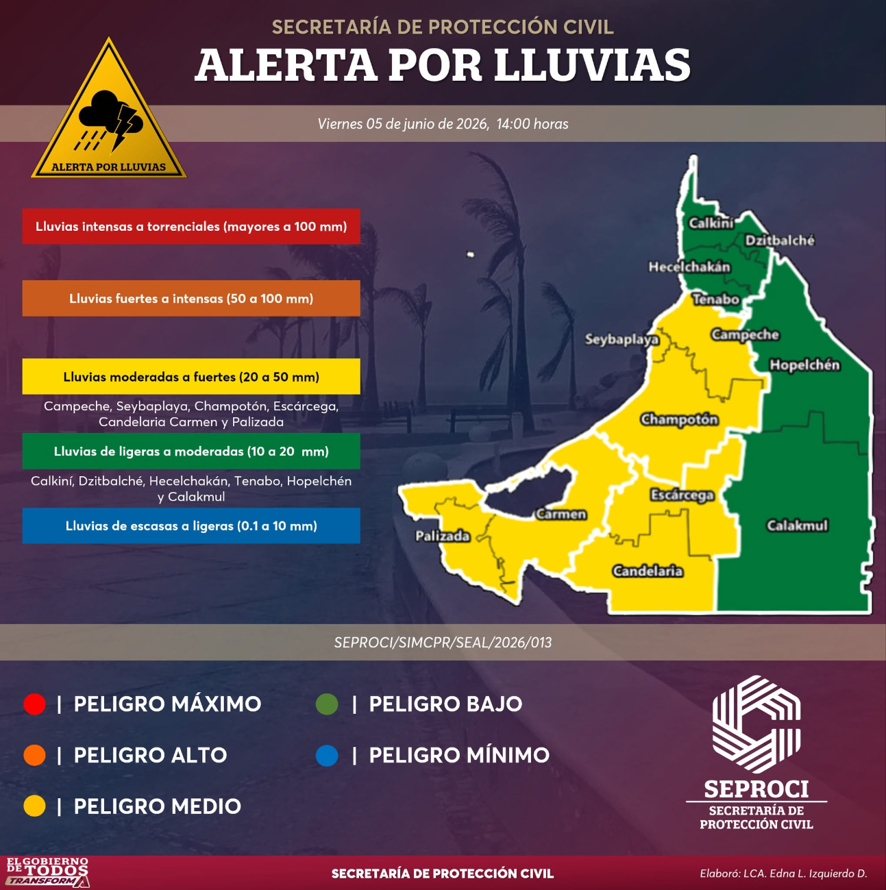 Seis municipios permanecen en nivel de riesgo bajo.
