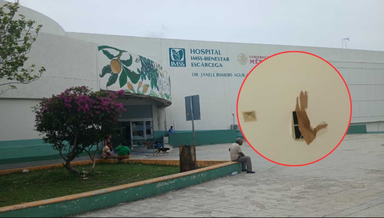 Se amplía enorme agujero en techo de hospital de Campeche