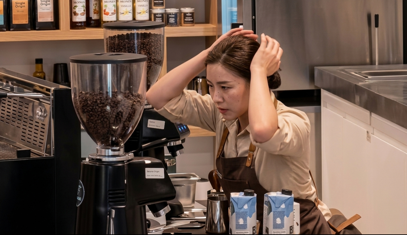 La empleada también aventó el mobiliario de la cafetería.