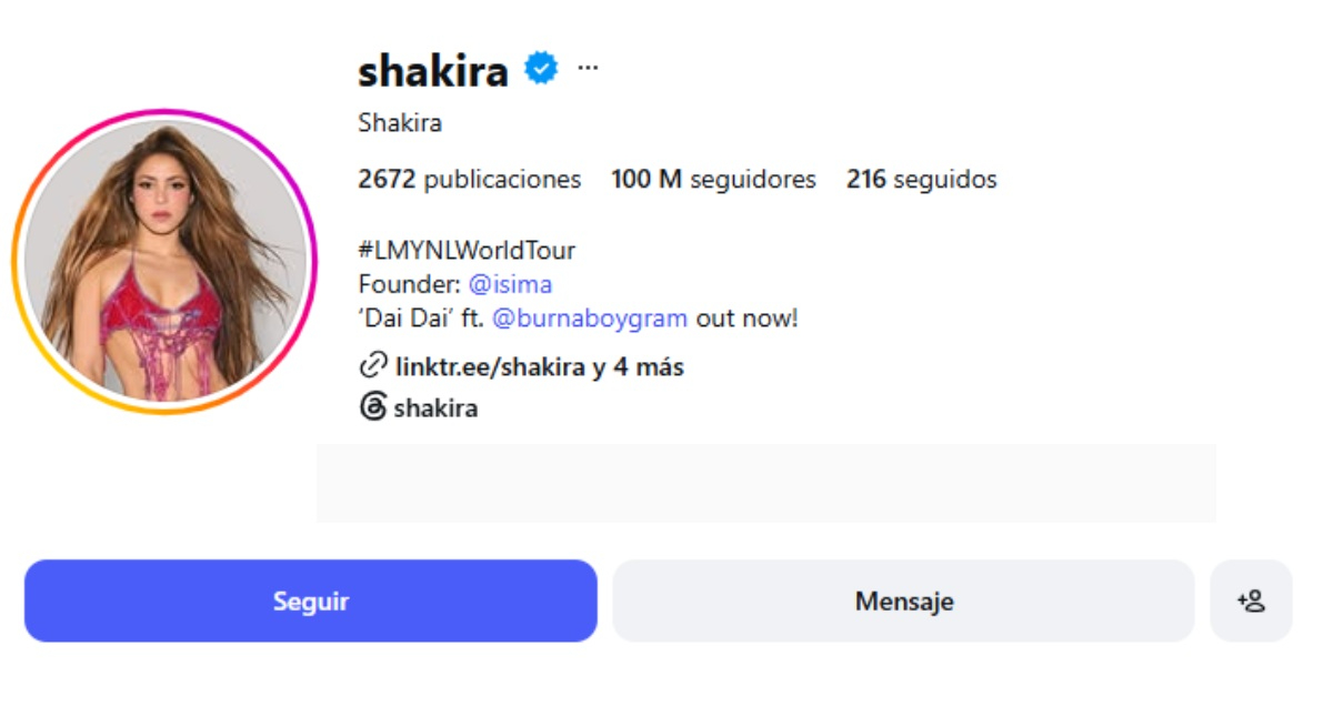 Shakira logra los 100 millones en Instagram.