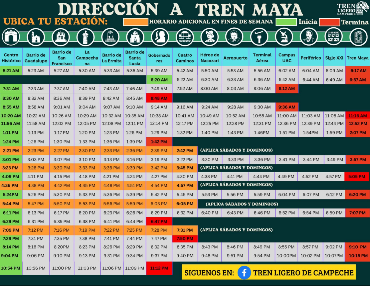 Hacia la terminal del Tren Maya, la primera corrida parte a las 5:21 horas desde el Centro Histórico.