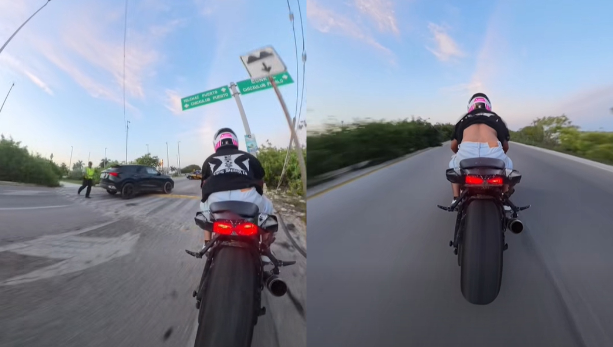 Captan en video el momento en que un motociclista escapa de un filtro policiaco en Progreso