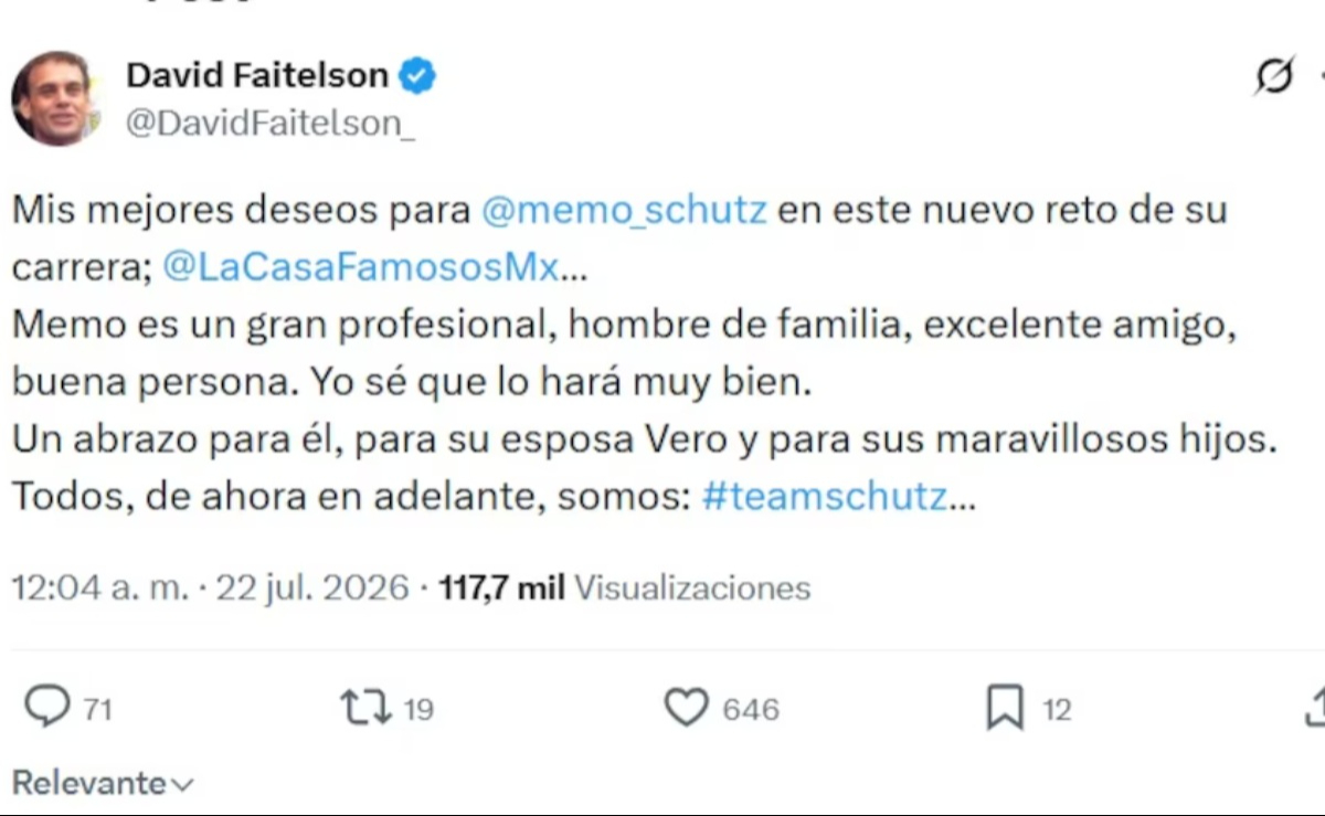 David Faitelson expresa su apoyo a Memo Schutz.