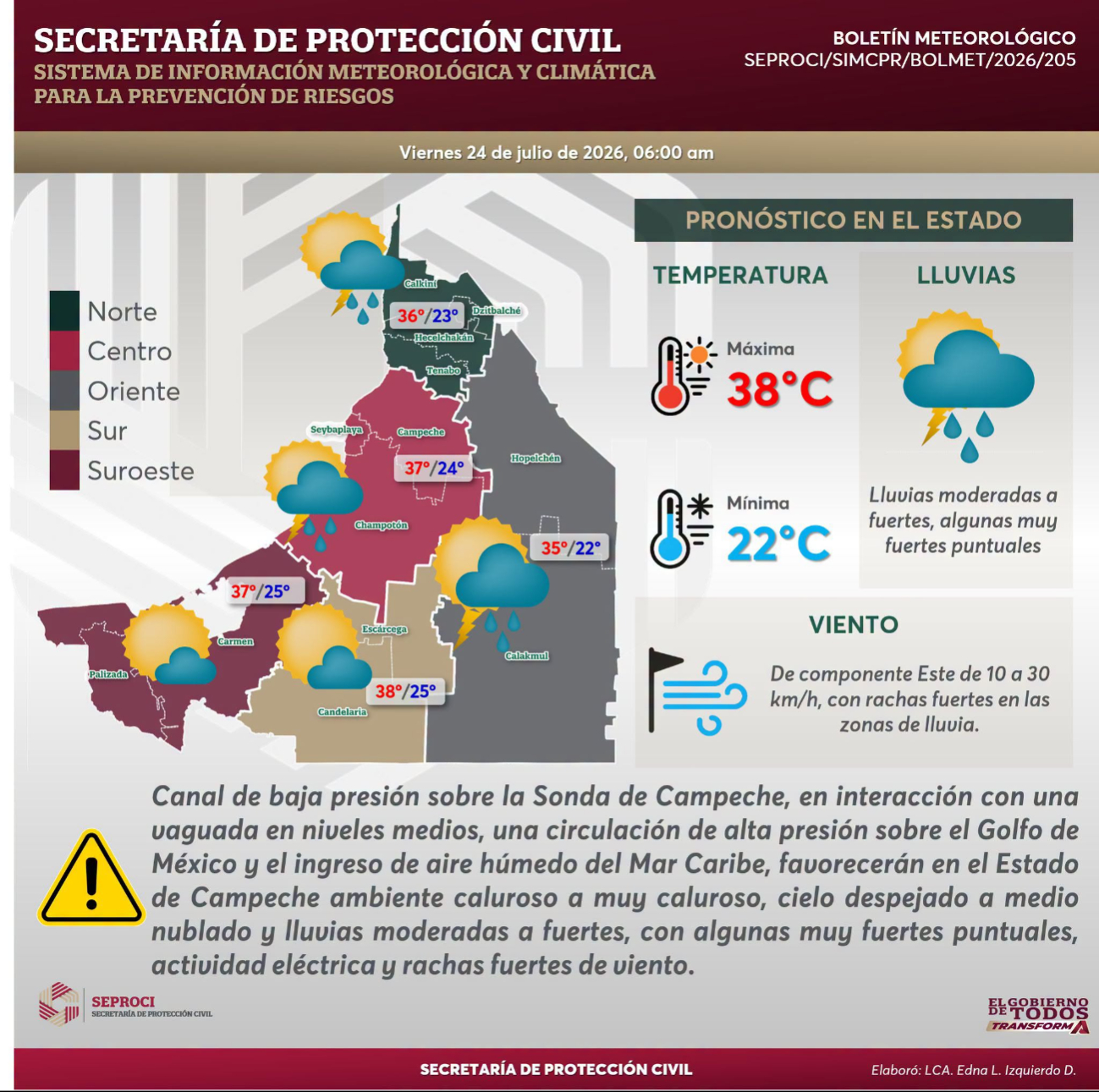 La Seproci prevé lluvias moderadas a fuertes, con algunas puntualmente muy fuertes.