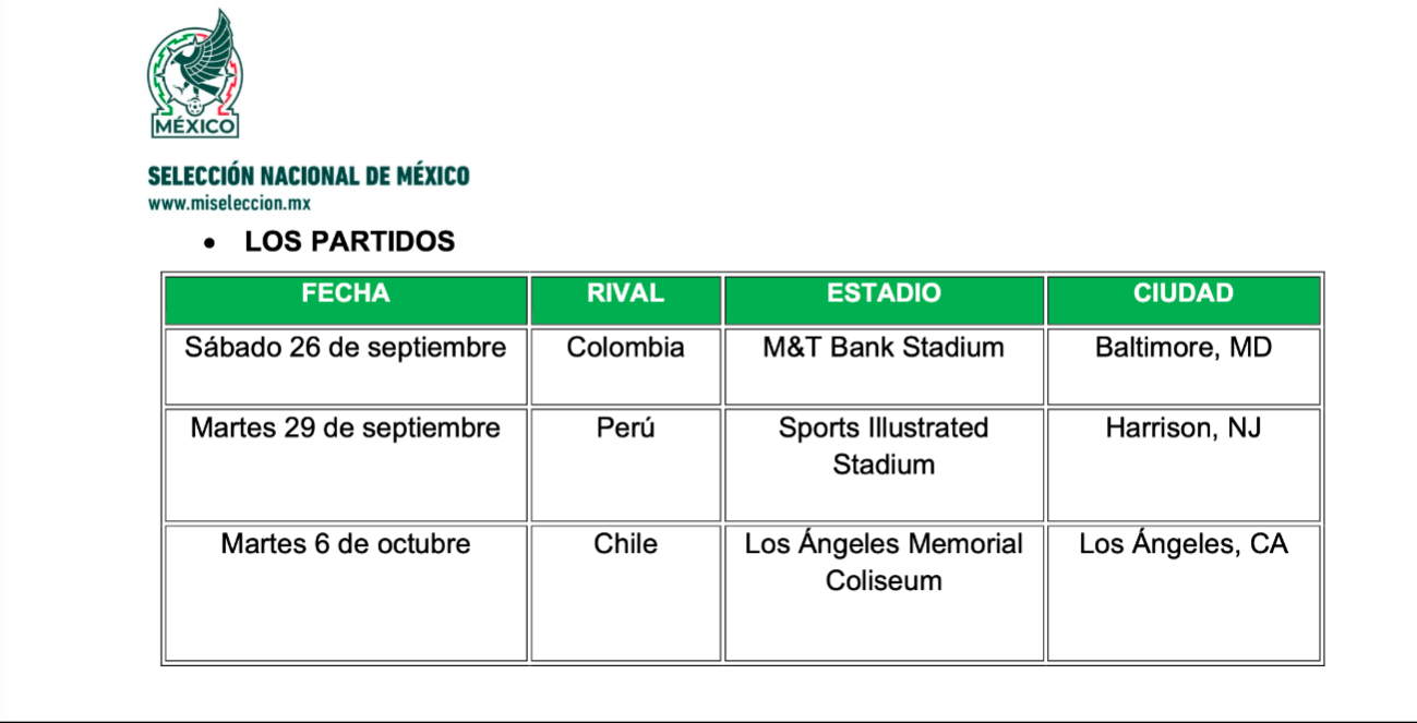 Calendario de partidos de México en 2026.