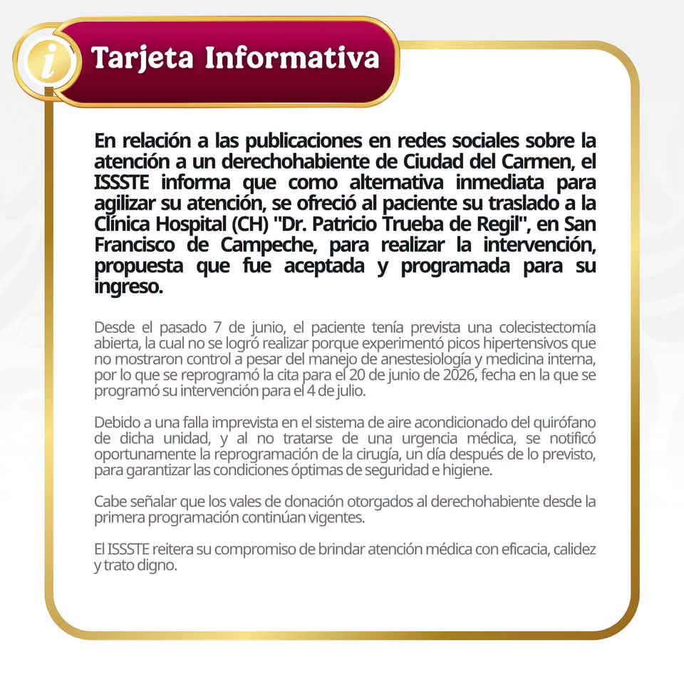 El instituto aseguró que la cirugía no era una urgencia médica.