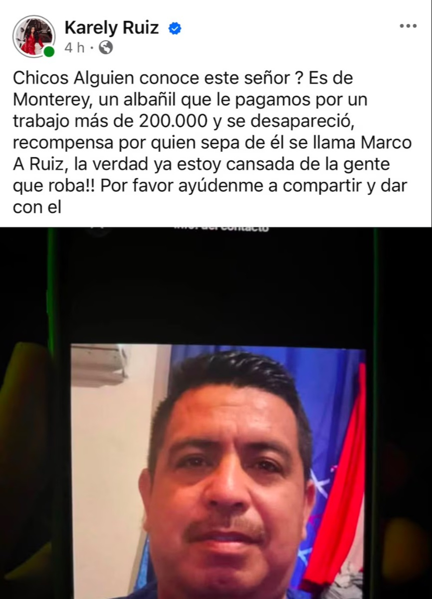Karely Ruiz denuncia estafa de 200 mil pesos en sus redes sociales.