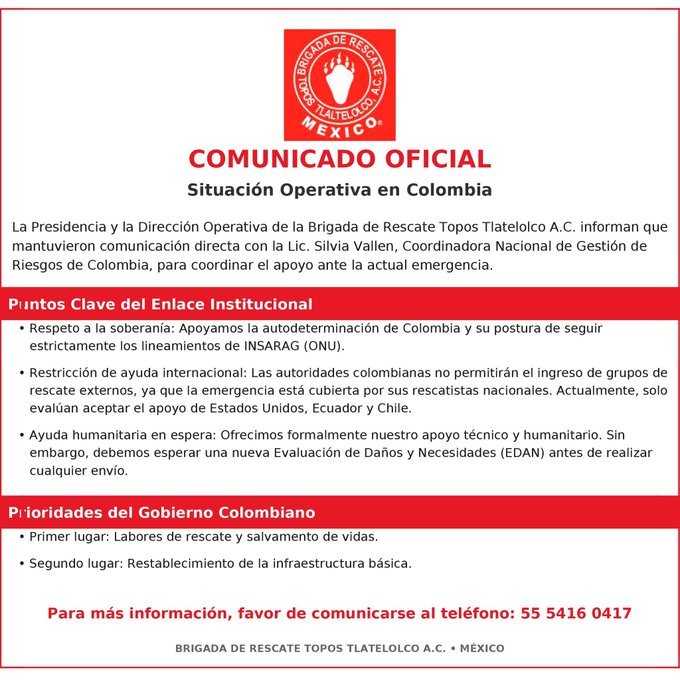 La restricción para algunas brigadas de rescate no significa que Colombia haya rechazado toda la asistencia internacional