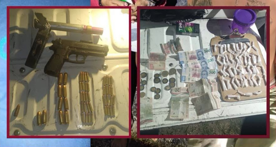 Los agentes aseguraron un arma de fuego y  también localizaron un arma de fabricación hechiza.