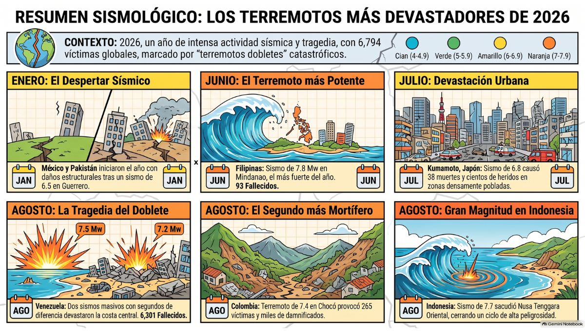 El recuento anual basado en datos del USGS muestra hasta ahora 11 terremotos de magnitud 7.0 o superior
