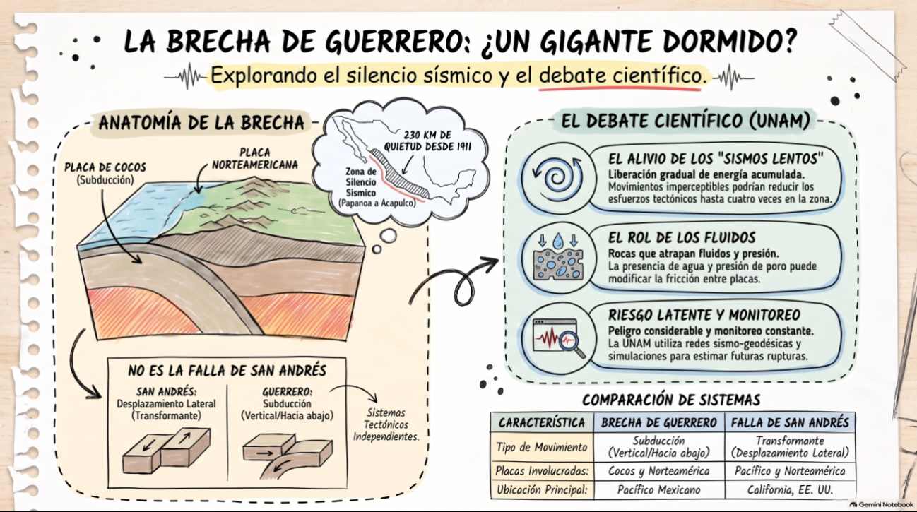En Guerrero ocurre un proceso de subducción, en el que la placa de Cocos se introduce debajo de la placa Norteamericana