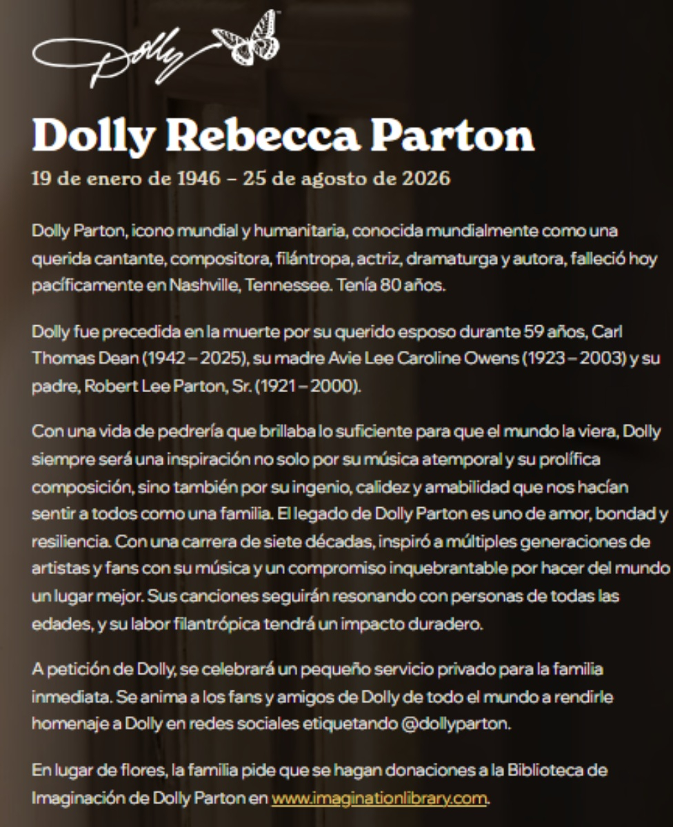 Familia de Dolly Parton solicitando donaciones a la fundación.
