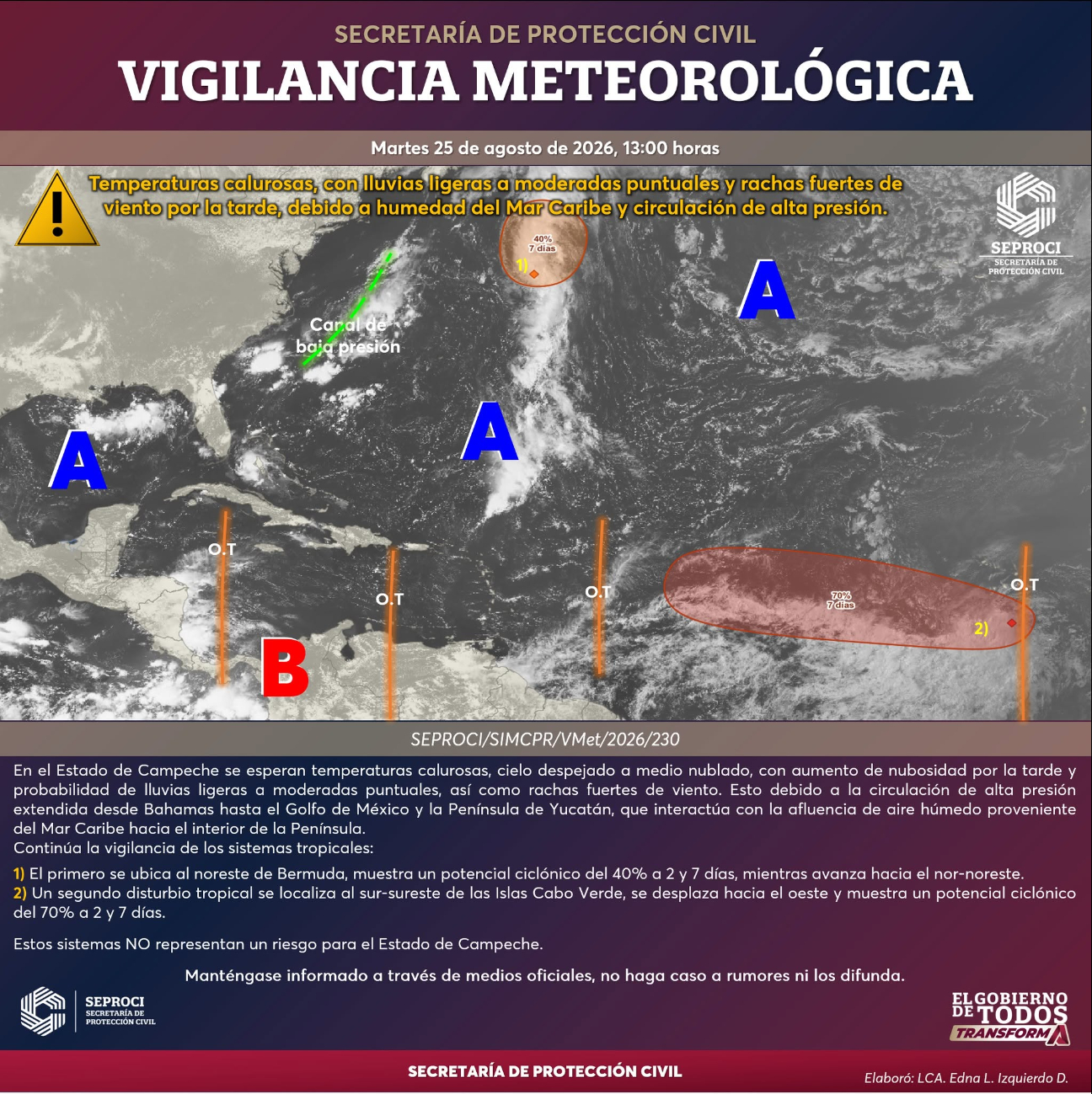 Seprocicam vigila dos zonas de baja presión en el Atlántico.