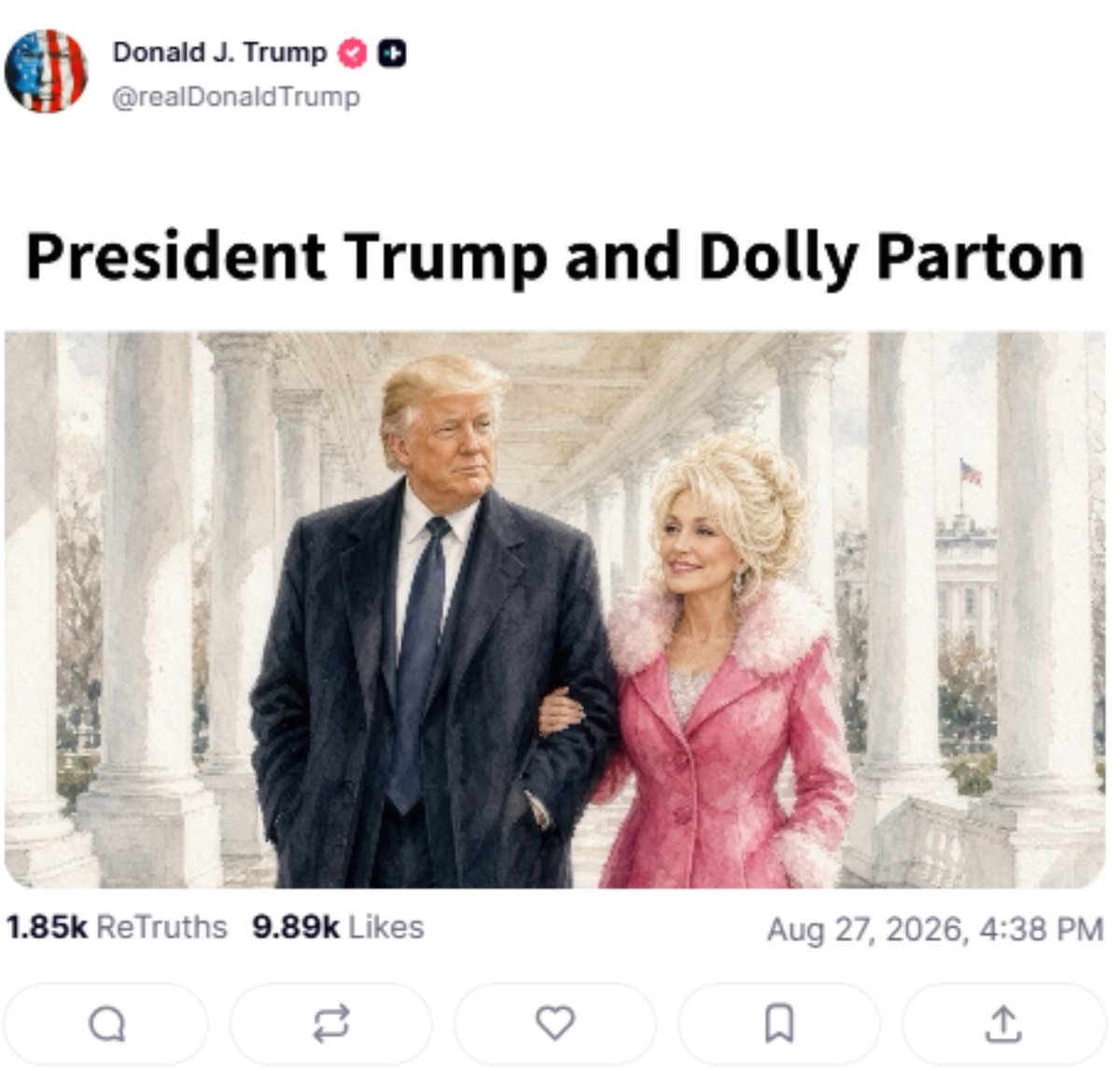 Ilustración de Donald Trump y Dolly Parton.