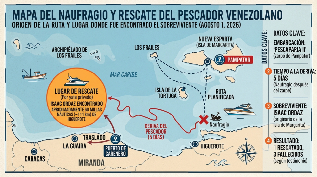 El sobreviviente fue identificado como Isaac Ordaz, originario de la Isla de Margarita