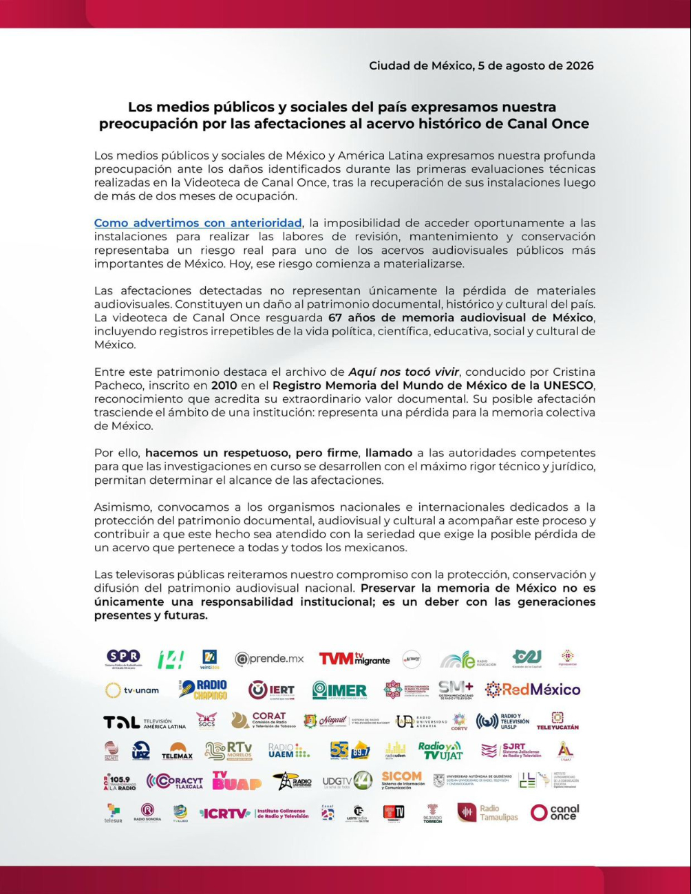 Desplegado firmado por medios públicos y sociales de México y América Latina