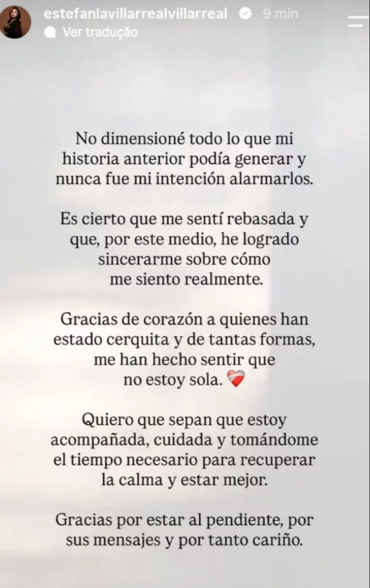 Estefanía Villareal reaparece en redes con mensaje en sus redes.