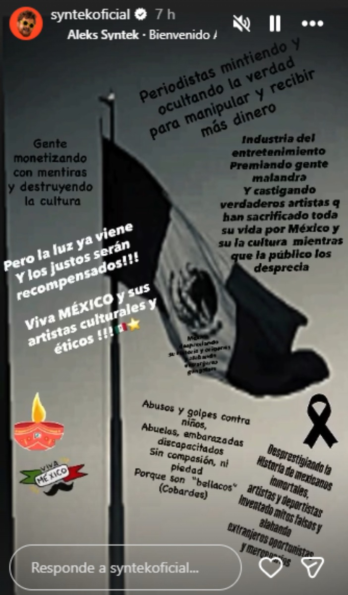 Aleks Syntek manda polémico mensaje en redes sociales.