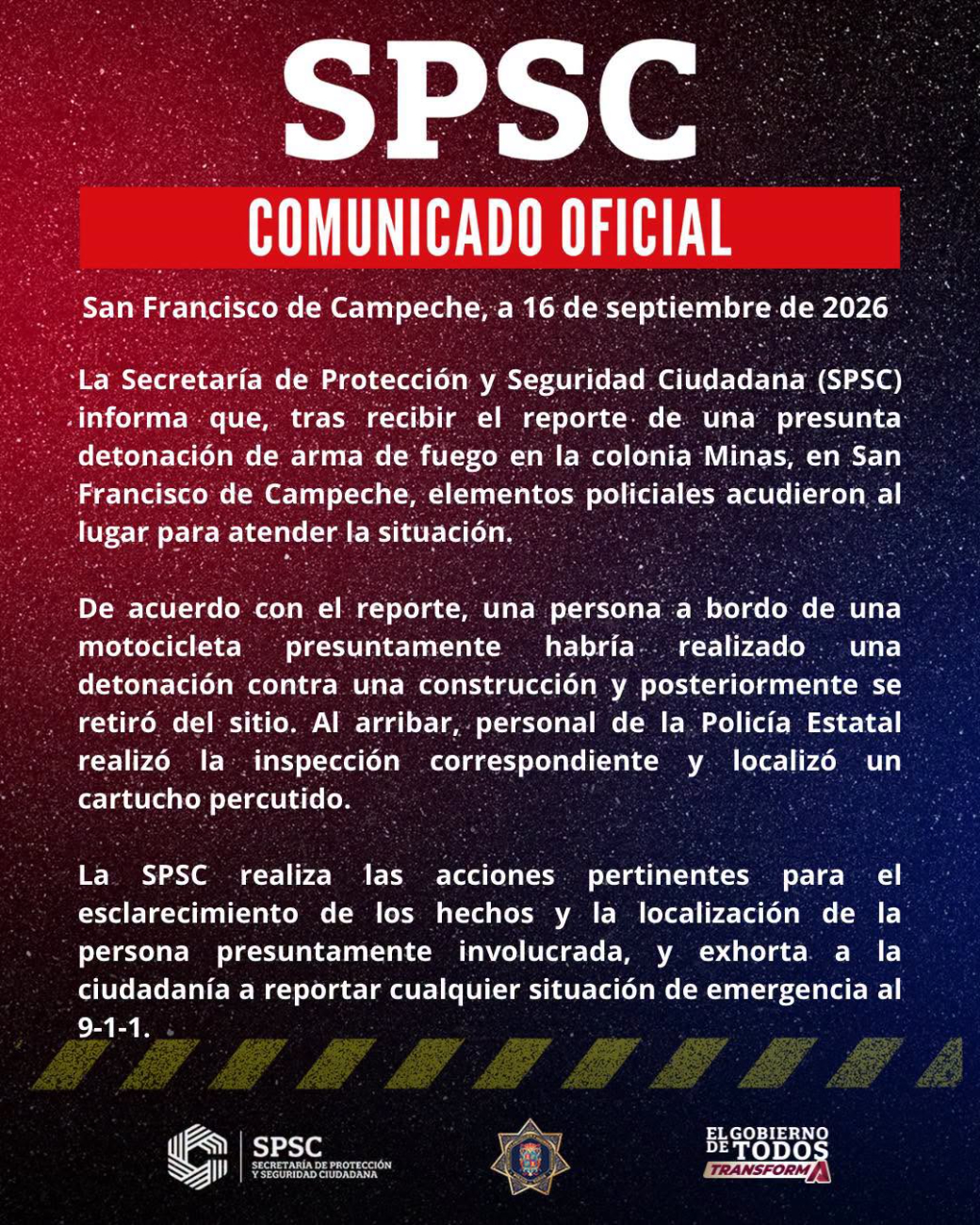 La SPSC confirmó únicamente el reporte de una detonación contra una construcción.