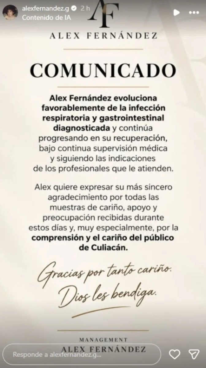 Revelan estado de salud de Alex Fernández.
