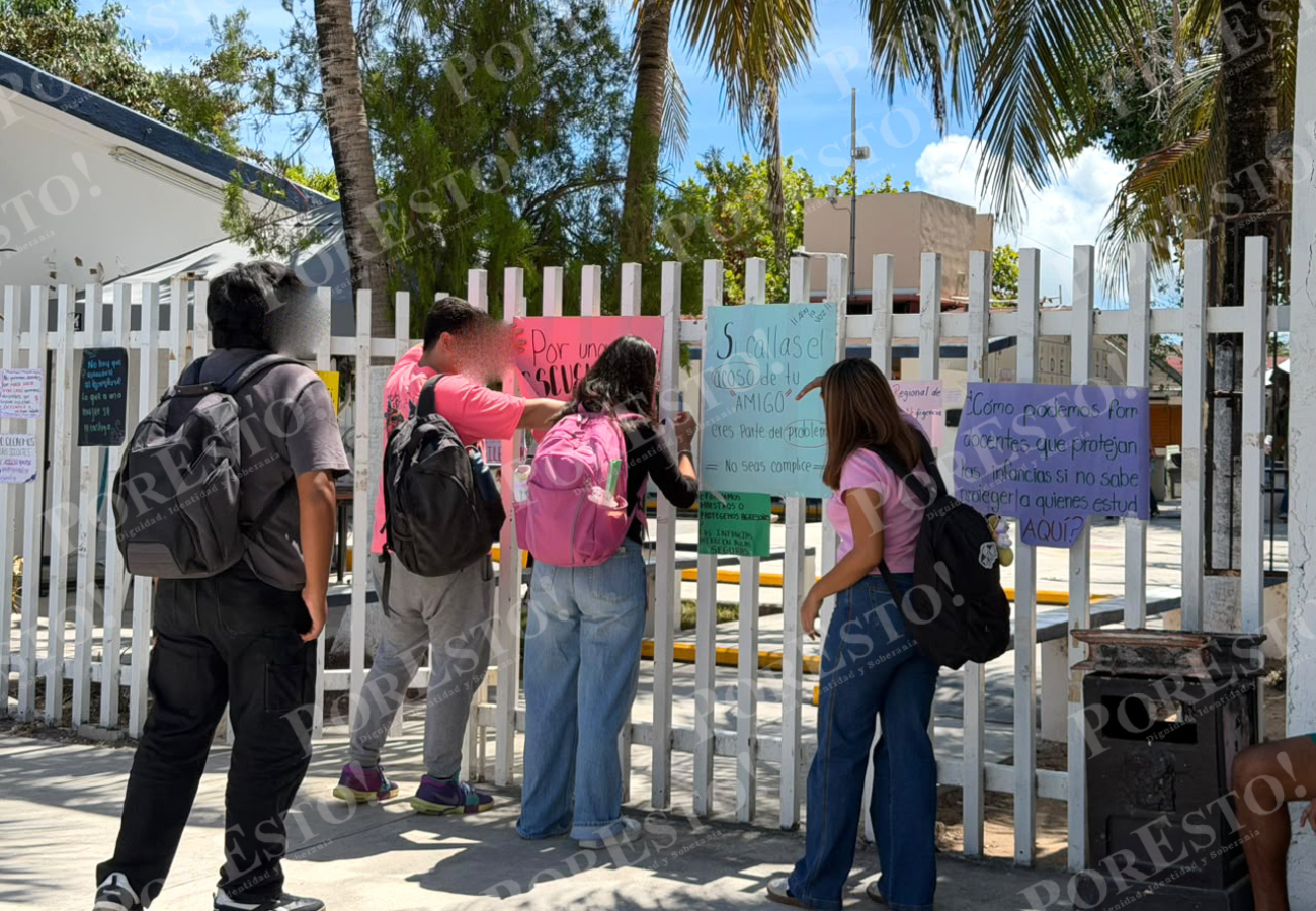 Así fue la protesta de estudiantes del CREN en Cancún por presunta agresión sexual contra una alumna