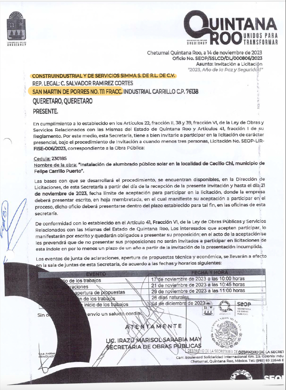 Hay facturas relacionadas con diversas obras públicas