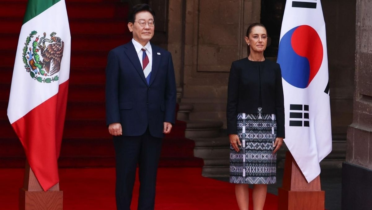 La presidenta Claudia Sheinbaum Pardo recibió este jueves en Palacio Nacional al presidente de la República de Corea, Lee Jae-Myung