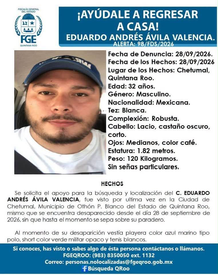 Localizan con vida a Eduardo Andrés, hombre reportado como desaparecido en Chetumal
