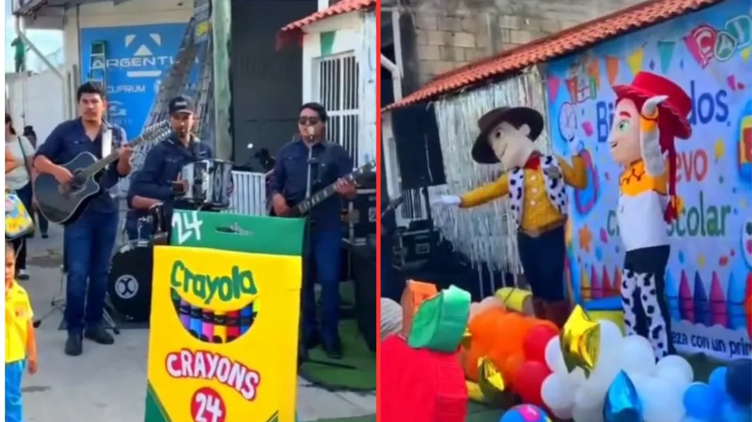 La bienvenida incluyó música de banda en vivo, baile y botargas de personajes infantiles.