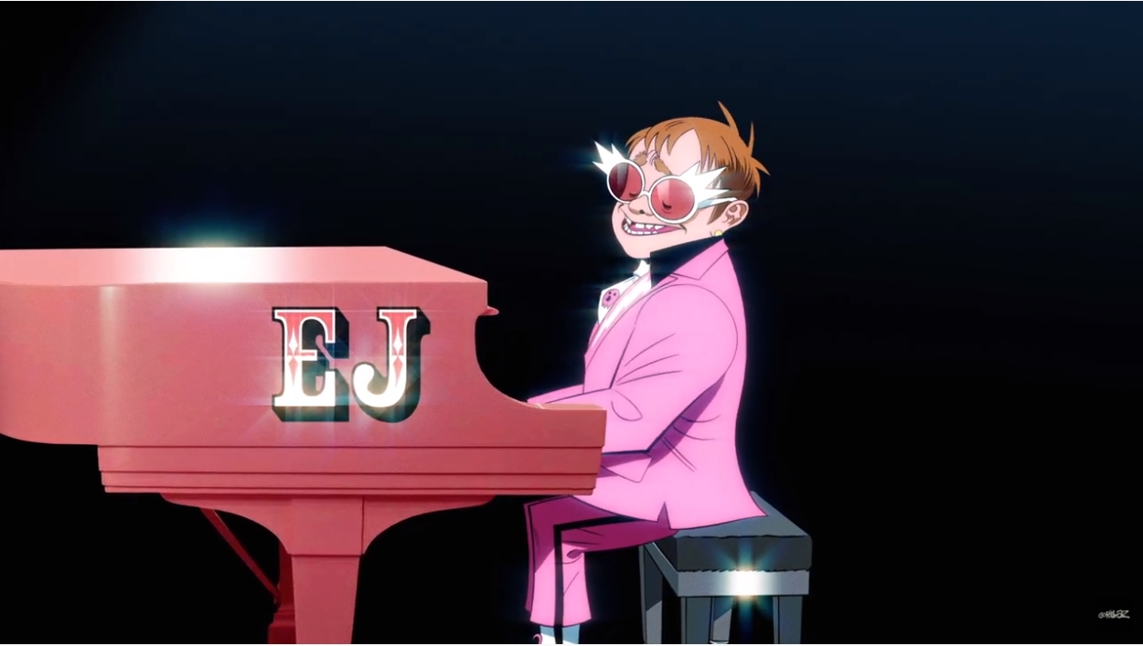 La colaboración se dio como parte de la admiración que Elton John le tiene a la banda animada Foto: Youtube Gorillaz